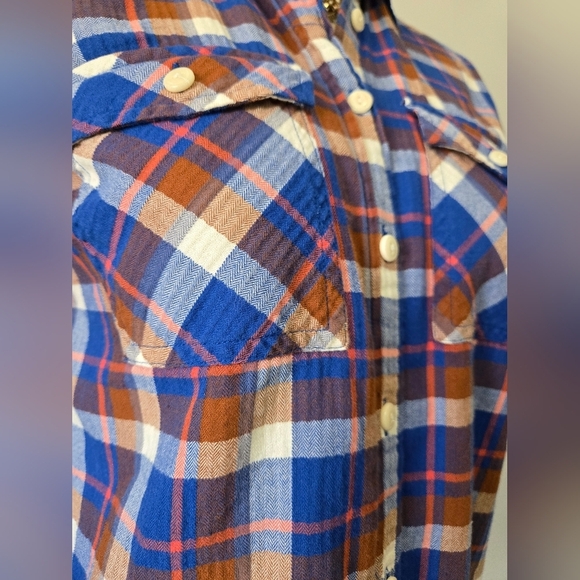 J.CREW Blue and Orange Plaid Button-Up Cotton Shirt. Size Small - Picture 3 of 12